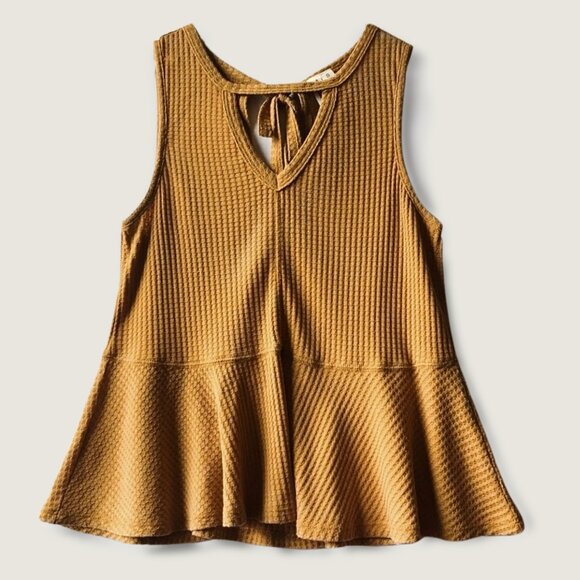 Others Follow Mandy Waffle Knit Cut-Out Peplum Tank Top in Pale Yellow - Picture 5 of 13
